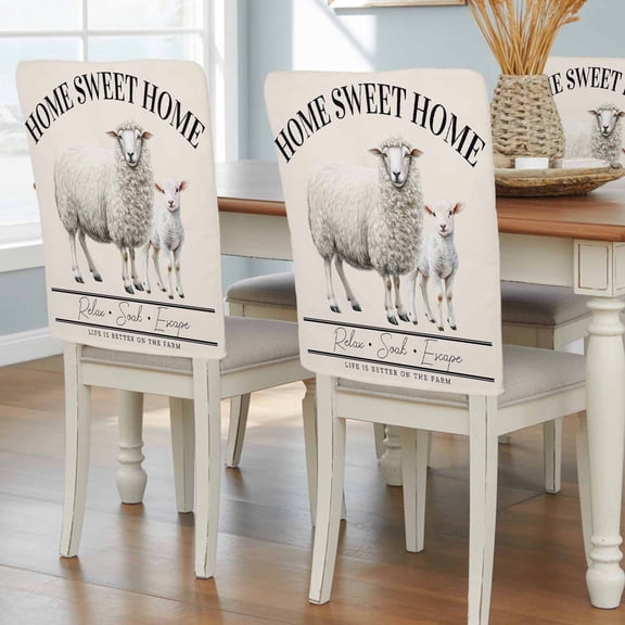 Farmhouse Sheep Chair Back Covers, Watercolor Cute Animals Retro Art Removable Chair Covers for Dining Chairs Set of 4, Washable Chairs Slipcovers Back Seat Protector for Wedding Party 19"x20"