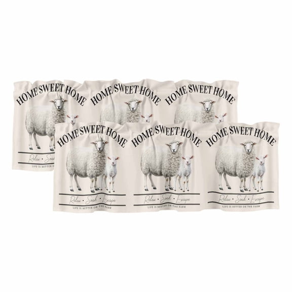 Farmhouse Sheep Curtain Valances for Windows, Kitchen Valance Window Treatments Panel 2 Pack, Watercolor Cute Animals Retro Art Rod Pocket Short Curtains for Bathroom Bedroom 42 x 12 Inch