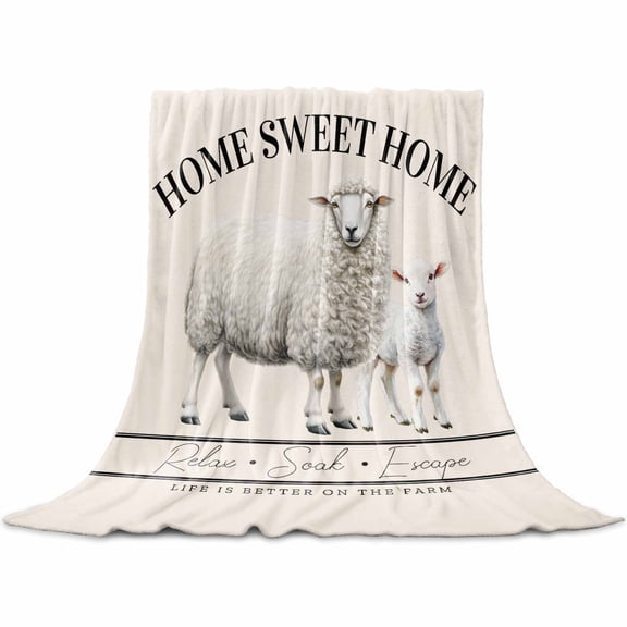 Farmhouse Sheep Flannel Blanket for Bed, Watercolor Cute Animals Retro Art Soft Cozy Warm Couch Throw Blanket, Lightweight Fluffy Plush Bedding Blankets for Sofa Decor All Season 60"x80"