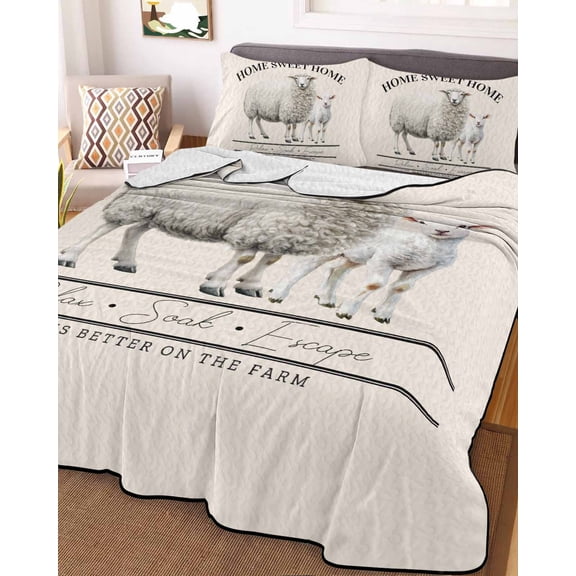 Farmhouse Sheep King Size Down Alternative Comforter, Lightweight Comforter Quilt Bedding Set with Pillow Shams Watercolor Cute Animals Retro Art All Seasons Bed Comforter Duvet Insert 96"x106"