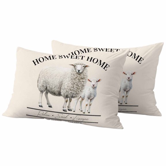 Farmhouse Sheep Outdoor Waterproof Pillow Covers, Watercolor Cute Animals Retro Art Decorative Rectangle Throw Pillowcase Sofa Cushion Sham for Patio/Couch/Chair, 20"x12" 2 Pack