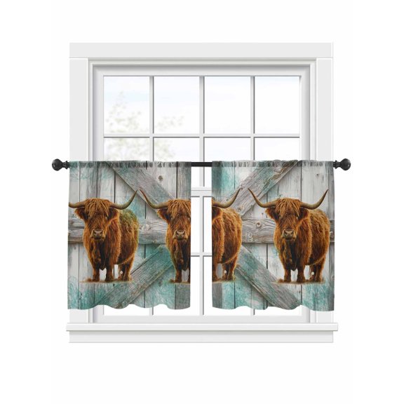 Farmhouse Sheer Curtains 2 Panels Set Cow Leopard Texture Rustic Cottagecore Nature Wood Grain Sheer Window Curtains Light Filtering Rod Pocket Voile Drapes for Bedroom Living Room 52"x45"