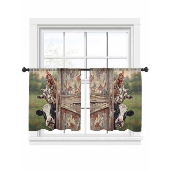 Farmhouse Sheer Curtains 2 Panels Set Cow Sheep Cock Countryside Vintage Sheer Window Curtains Light Filtering Rod Pocket Voile Drapes for Bedroom Living Room 52"x54"