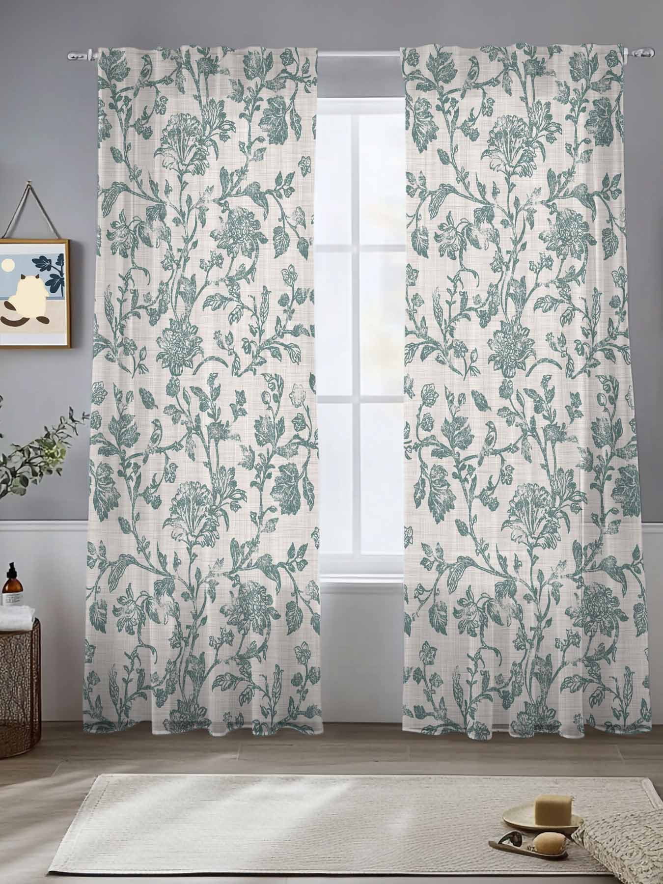 Farmhouse Sheer Curtains for Living Room Bedroom Teal Blue Green
