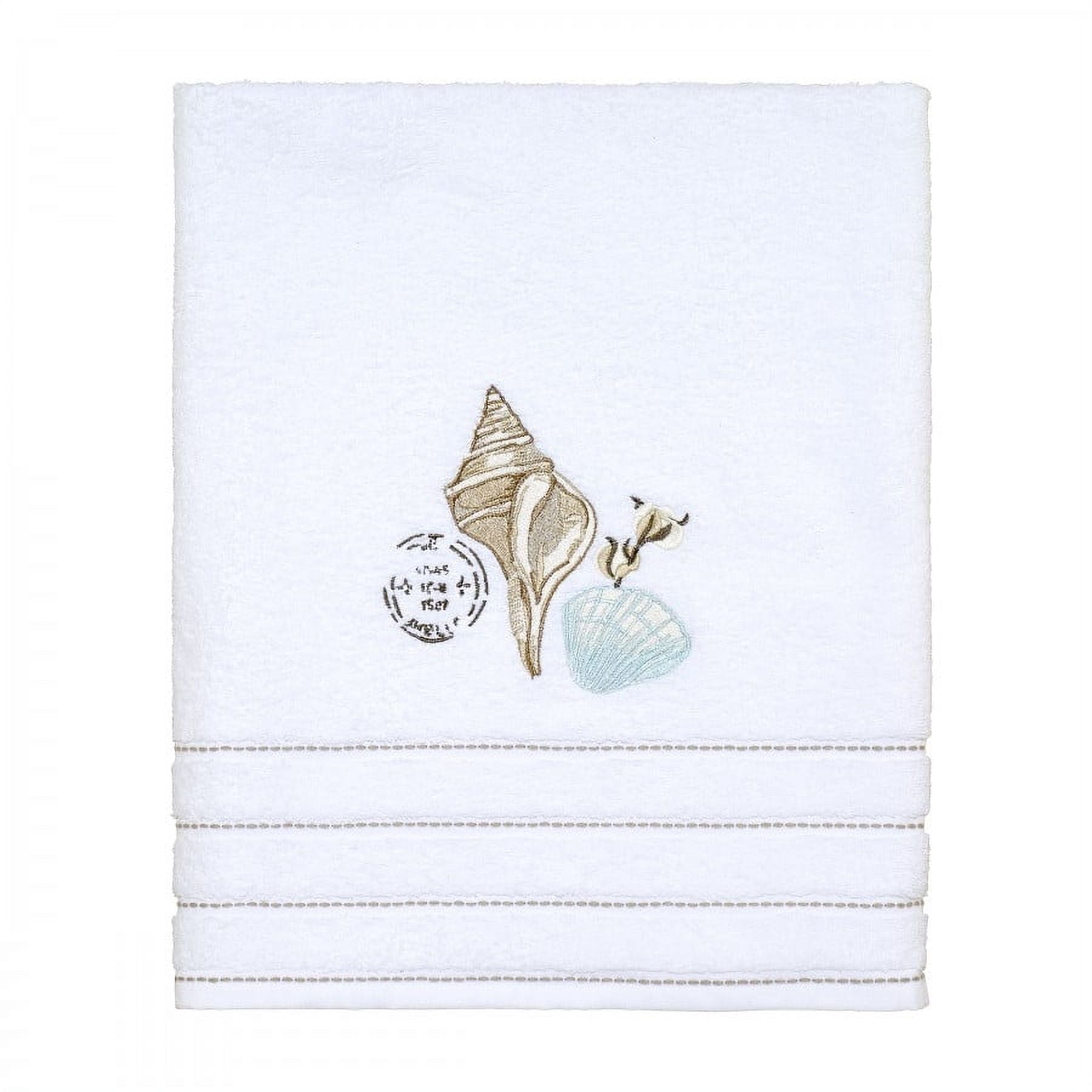 White Cotton Embroidered Shell Bath Towel Set
