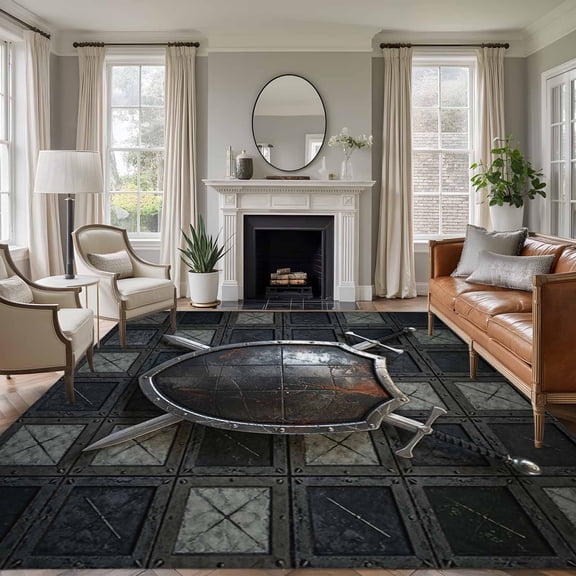 Farmhouse Shields Area Rugs 6'x9', Washable Small Throw Rugs for Kitchen Dining room, Modern Vintage Shabby Chic Plaid Indoor Outdoor Rug Non-Slip Low Pile Carpet Runner Reversible Floor Mats