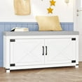 thumbnail image 1 of Farmhouse Shoe Storage Bench, 2 Tier Shoe Bench with Padded Seat Cushion & 2 Barn Doors, White, 1 of 8