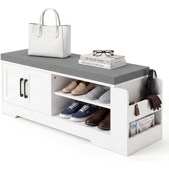 Farmhouse Shoe Storage Bench with 3-in-1 Entryway Storage & Padded Seat