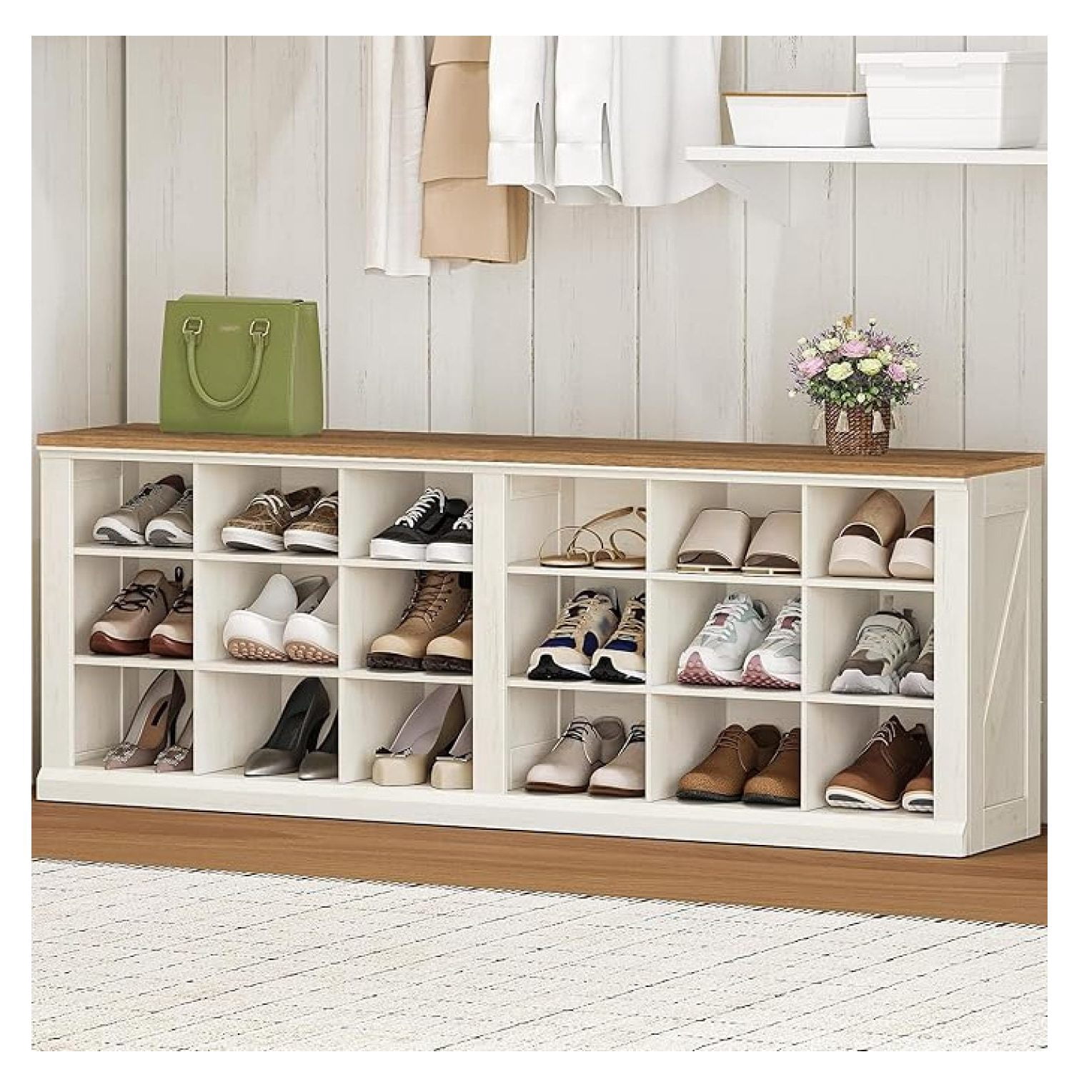Shoe Rack Cubbies Farmhouse Shoe Storage , Entryway Shoe Cubby , Widened Wooden Shoes ...