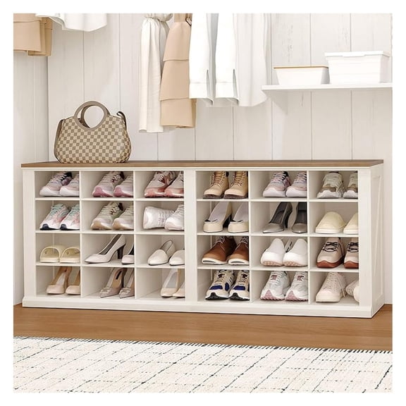 Farmhouse Shoe Storage , Entryway Shoe Cubby , Widened Wooden Shoes Cubbies with Compartments, Shoes Rack for Cloakroom, Entryway, Antique White SB52514B