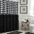 thumbnail image 1 of Farmhouse Shower Curtain Black and White Buffalo Plaid Pattern Fabric with Buttons & Black Ruffles 72"x72", 1 of 7