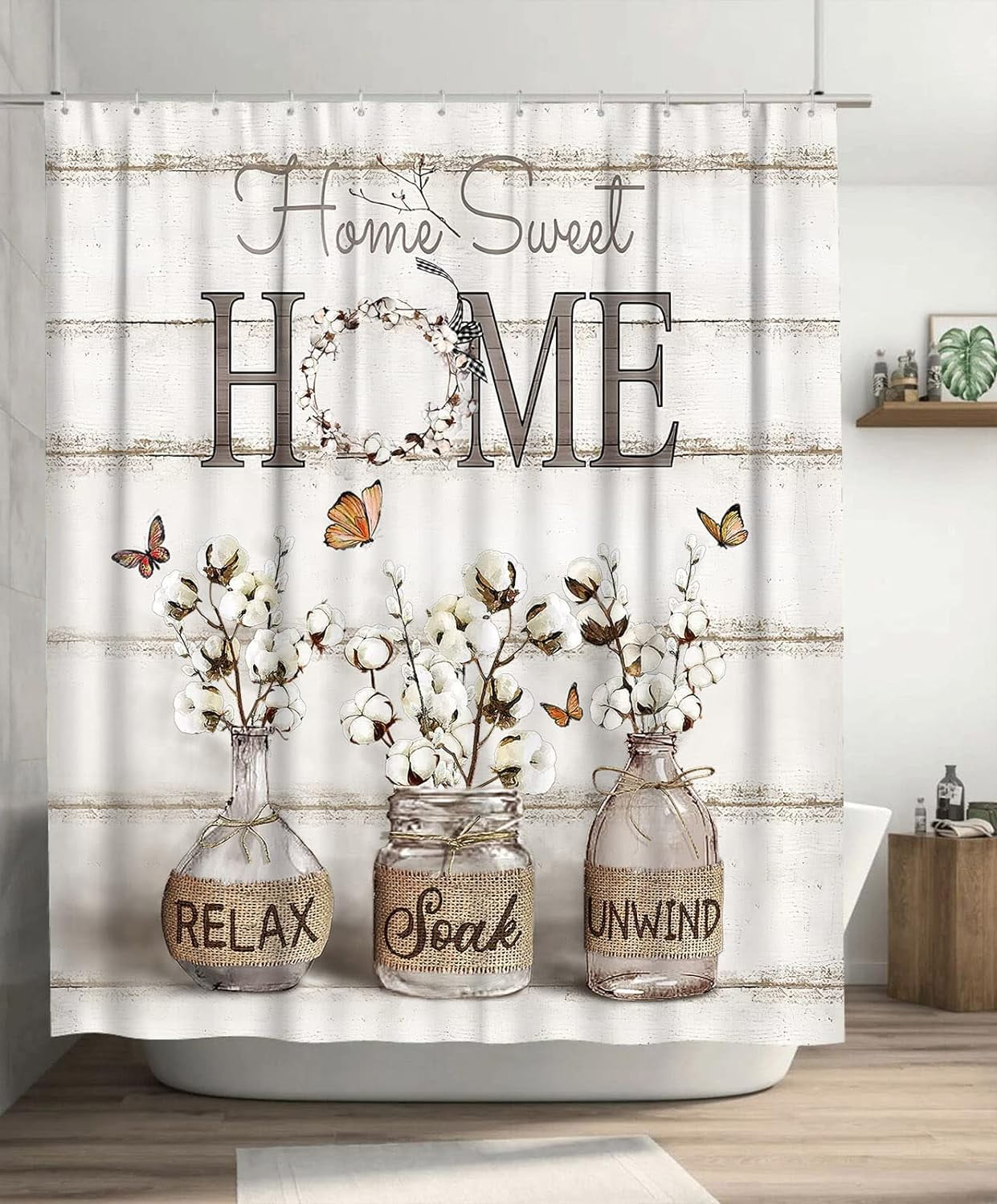 Farmhouse Shower Curtain Cotton Flowers Shower Curtains for Neutral ...