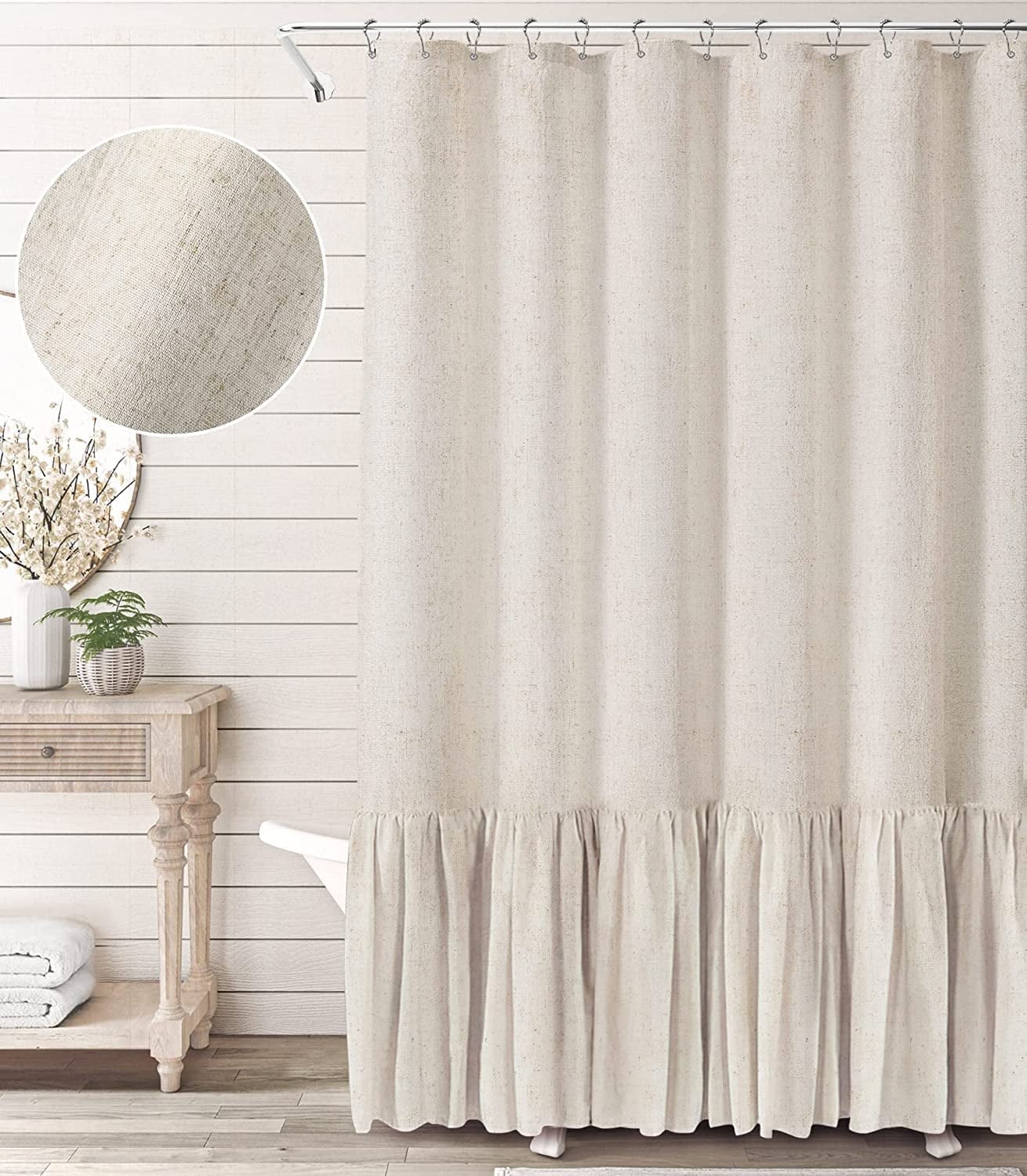 Farmhouse Shower Curtain Ruffle Linen Shower Curtain for Bathroom Beige 72"x72"
