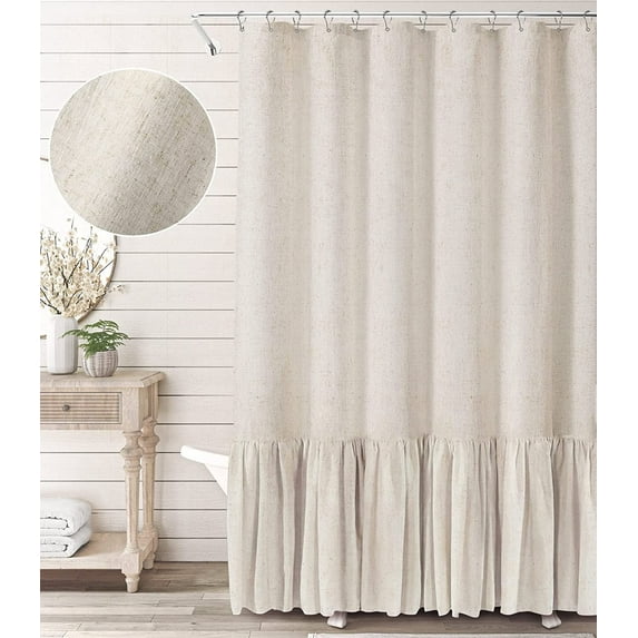 NixiYa Farmhouse Shower Curtain Ruffle Linen Shower Curtain for Bathroom Beige 72"x72"