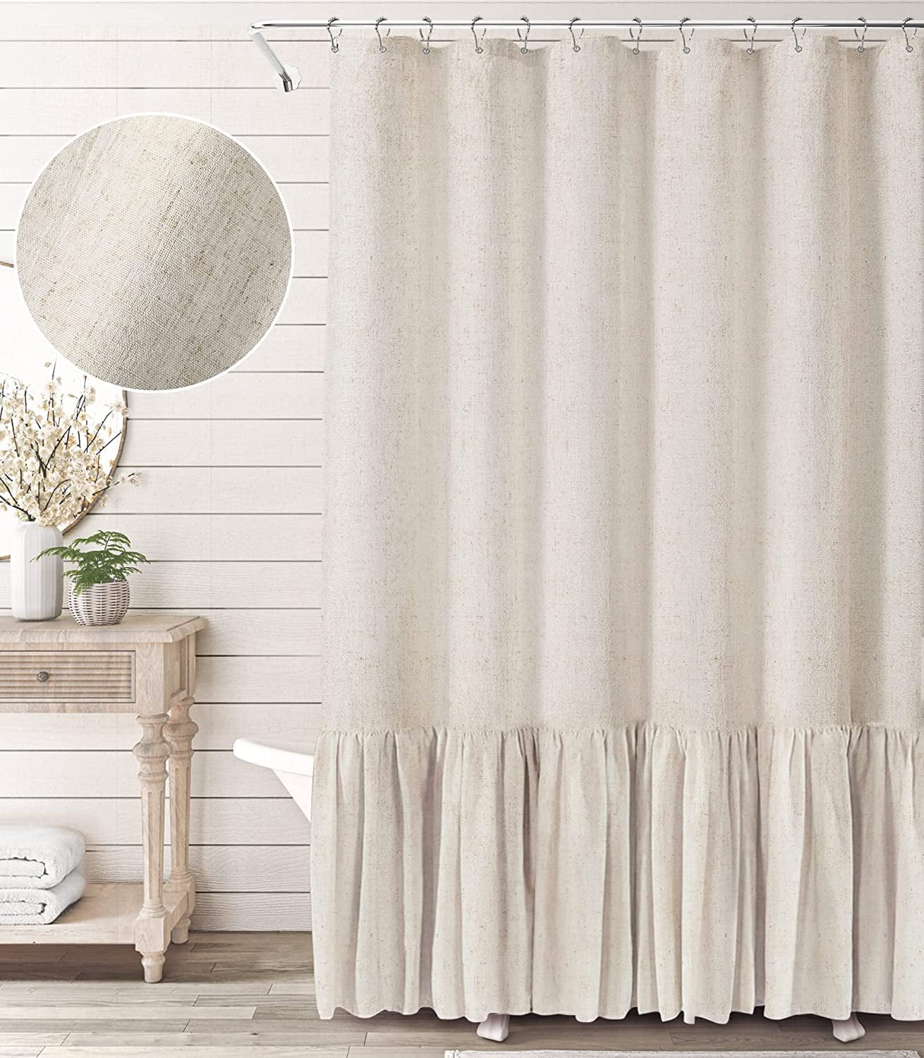 Farmhouse Shower Curtain Ruffle Linen Shower Curtain for Bathroom Beige