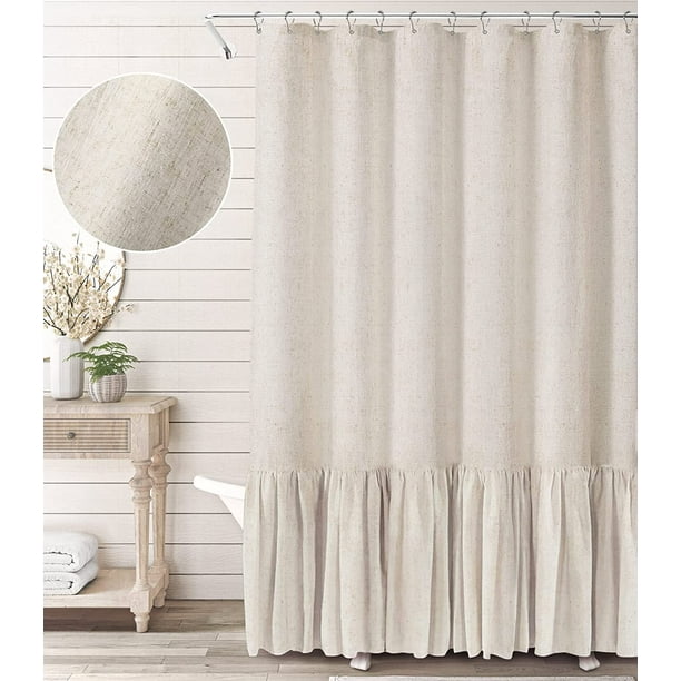 Farmhouse Shower Curtain Ruffle Linen Shower Curtain for Bathroom Beige