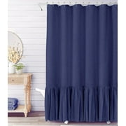 MAISON DE J Farmhouse Shower Curtain Ruffle Linen Shower Curtain for Bathroom Navy 72"x72"