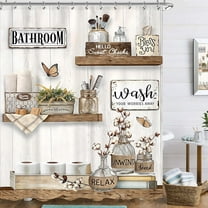 Farmhouse Shower Curtain Rustic Western Country Floral Retro Wooden Plank Vintage Butterfly on Board Inspirational Quotes Bathroom Accessories Waterproof Fabric With Hook-48"W x 72"L (Pack of 1)