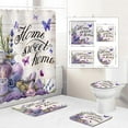 thumbnail image 1 of Farmhouse Shower Curtain Set Vintage Bathroom Accessories Shower Curtain and Rug Set 4Pcs Home Sweet Home Shower Curtain with Non-Slip Rugs Toilet Lid Cover Bath Mat Rustic Purple Bathroom Decorations, 1 of 9