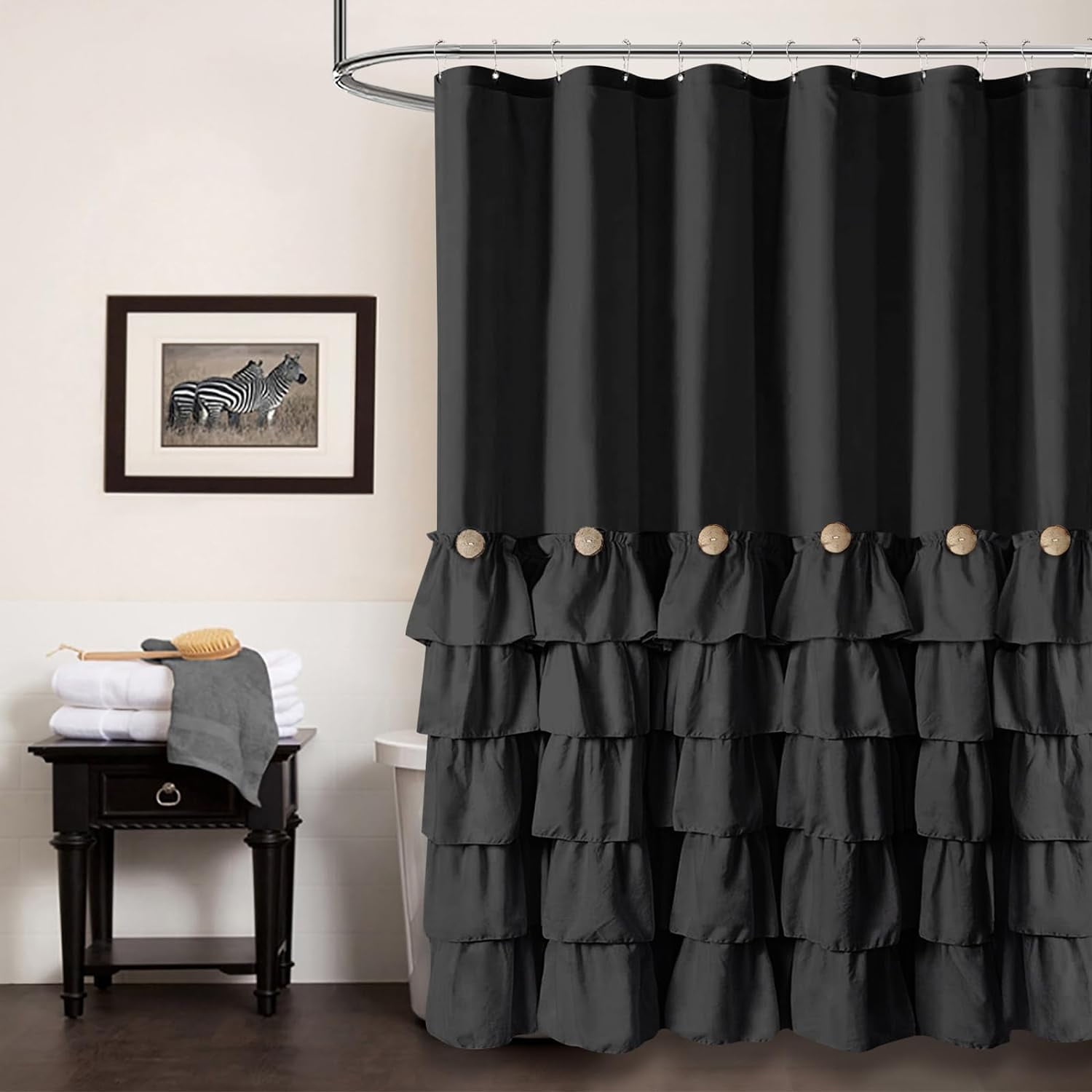 Farmhouse Shower Curtain Shabby Chic Black Shower Curtain with 12 Hooks 72'' x 72'' - Walmart.com