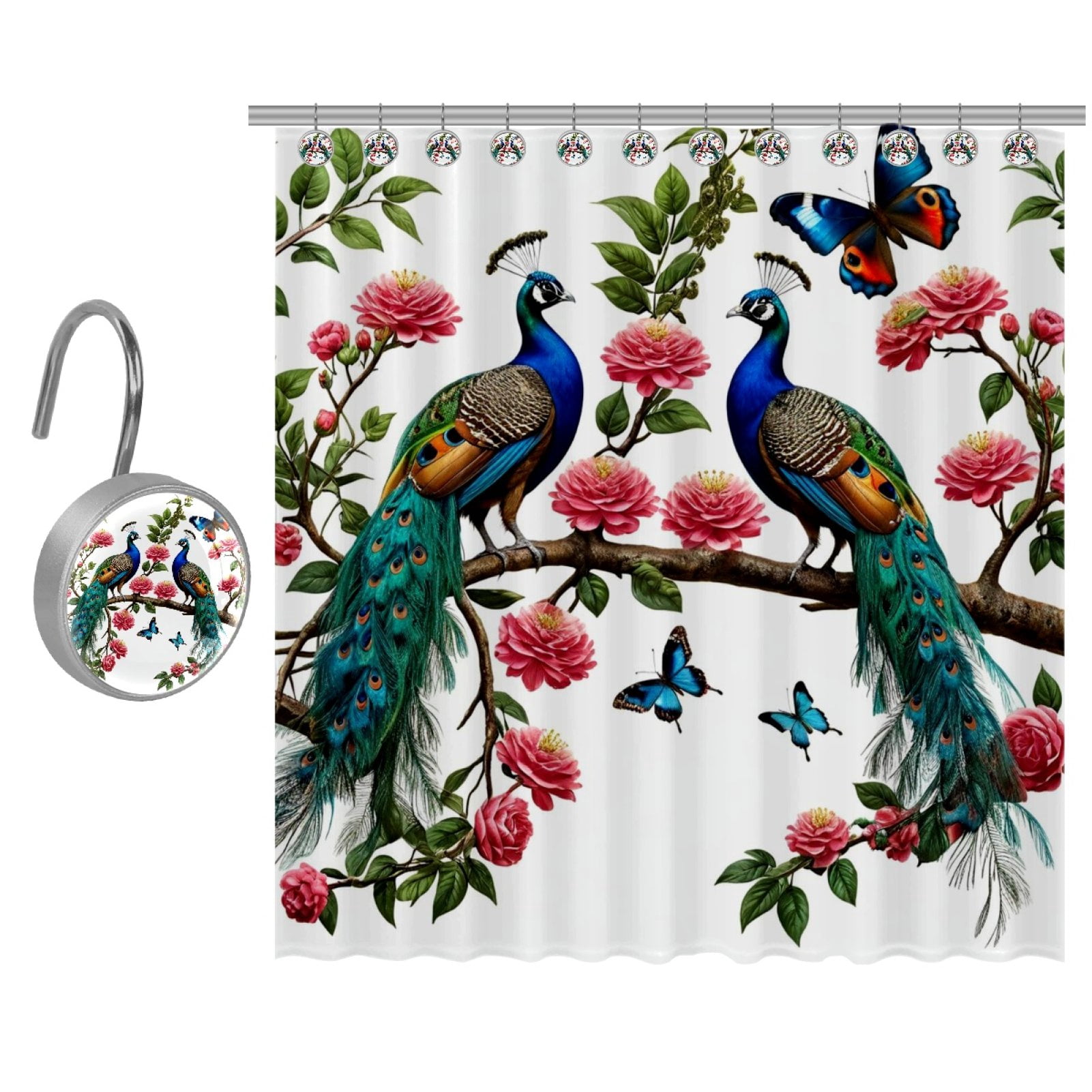 Farmhouse Shower Curtain, Shower Curtain Set with Hooks, Vintage