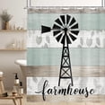 thumbnail image 1 of Farmhouse Shower Curtain, Vintage Windmill on Rustic Wooden Plank Bathroom Curtain, Country Wooden Plank Polyester Fabric Shower Curtain Set with Hooks, 36x72inches, 1 of 6