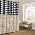 thumbnail image 1 of Farmhouse Shower Curtains Black and White Buffalo Plaid Pattern Fabric with Buttons & Brown Ruffles 72"x72", 1 of 6