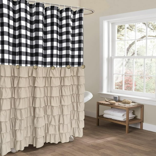 Farmhouse Shower Curtains Black and White Buffalo Plaid Pattern Fabric