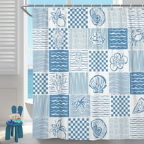 Farmhouse Shower Curtains Blue and White Plaid Pattern Waterproof Fabric Curtain with 72"x72'' 