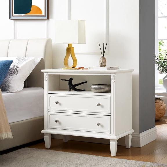 Farmhouse Side Table | 2 USB Ports & Storage | Solid Wood Support | Enhance Room Organization