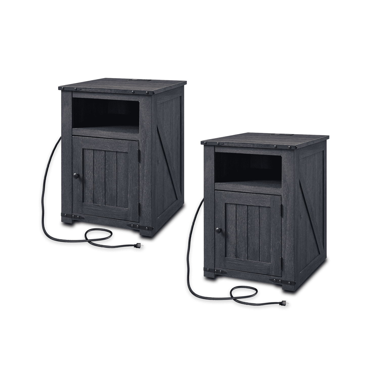 Farmhouse Nightstand With Charging Station End Table Side Table