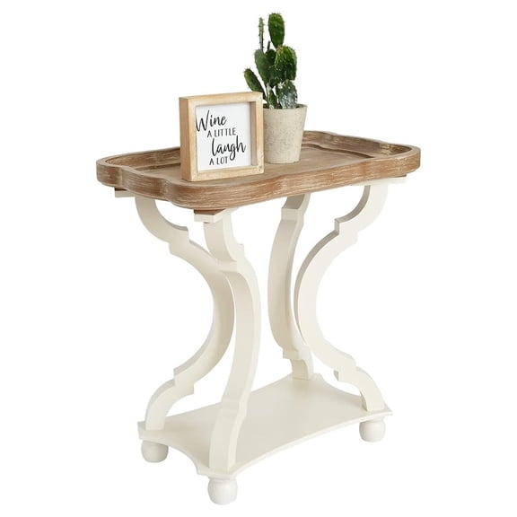 Farmhouse Side Table - Rustic End Table with an Open Shelf & Raised Edge, Accent Table with Distressed White Finish and Solid Wood Legs - Perfect for Living Room, Bedroom, Entryway, White