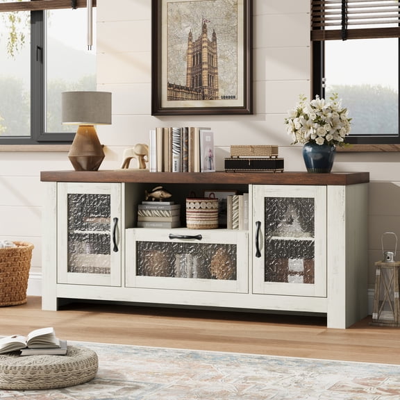 Farmhouse Sideboard Buffet Cabinet with Acrylic Doors - Adjustable Shelves & Versatile Storage - Ideal TV Stand or Coffee Bar for Dining Room, Living Room, or Kitchen - Weathered Oak & Vintage Brown