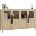 thumbnail image 1 of Farmhouse Sideboard Buffet Cabinet with 4 Glass Doors - 55” Modern Storage Cabinet for Dining Room, Kitchen, Living Room - White & Natural Wood, 1 of 10