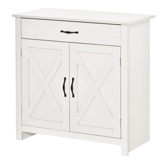 Farmhouse Sideboard Cabinet - Kitchen Buffet with Barn Doors, Drawer & Adjustable Shelf, Stone White Wash