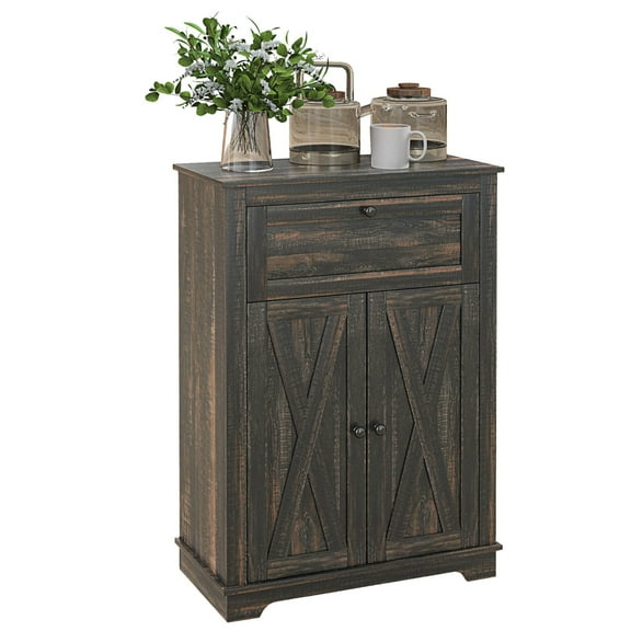Farmhouse Sideboard Cabinet: Rustic Storage with Open Shelf and X-Brace Design
