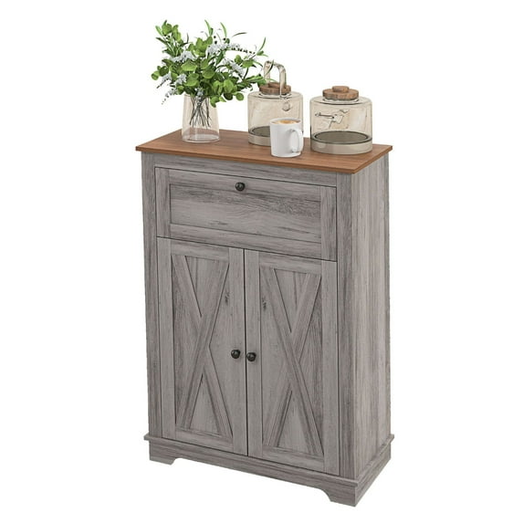 Farmhouse Sideboard Storage Cabinet with Doors and Drawer for Kitchen, Living room, 23.5"x11.75"x34.5", Gray