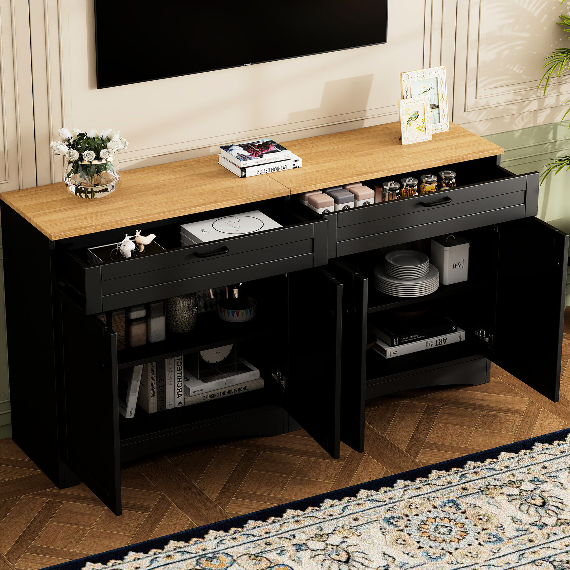 Farmhouse Sideboard | Two-Tone Color Scheme and Retro Handles ...