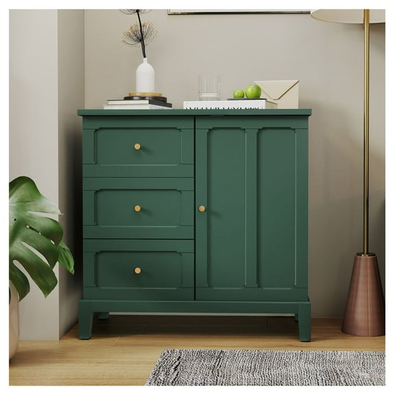 Farmhouse Sideboard, Wood Accent Cabinet - 3 Drawer Storage Console with Adjustable Shelf, Entryway & Living Room Furniture