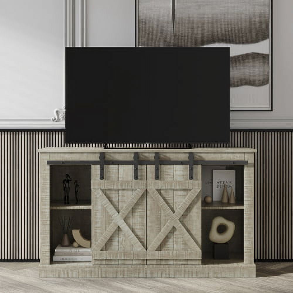 Farmhouse Sliding Barn Door TV Stand For TVs Up To 65" - Rustic Oak Media Console With Storage