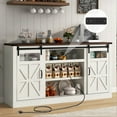 thumbnail image 1 of Farmhouse Coffee Bar Cabinet with Outlet USB Charging, 66'' Large Buffet Sideboard with Sliding Barn Doors & Adjustable Shelves for Kitchen Living Room, 1 of 9