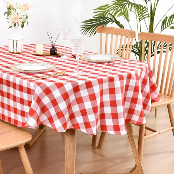 Farmhouse Small Oval Checkered Tablecloth Red and White Gingham Table Cloth Buffalo Plaid Fabric Table Cover for Dining Room Kitchen Party Table Decor 52x70 Inch