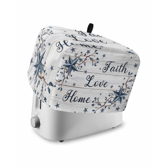 Farmhouse Small Toaster Cover 2 Slice, Kitchen Appliance Covers, Blue Country Texas Star Vintage Berries Wooden Toaster Oven Cover with Loop, Bread Machine Cover Polyester Dust Cover Protection