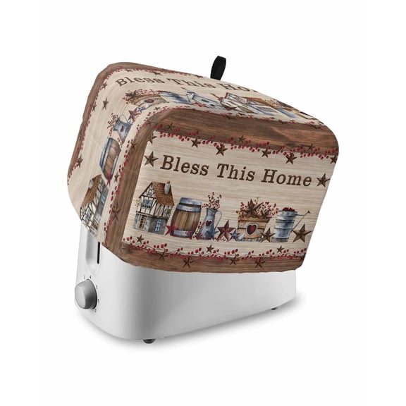 Farmhouse Small Toaster Cover 2 Slice, Kitchen Appliance Covers, Brown Country Star Berry Vintage Wood Grain Toaster Oven Cover with Loop, Bread Machine Cover Polyester Dust Cover Protection