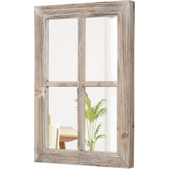 Farmhouse Small Window Mirrors for Wall Decor 11 X 16 Inch, Hanging Distressed Wood Frame Rustic Rectangular Mirror, Shabby Chic Window Pane Mirrors