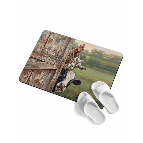 Farmhouse Soft Diatomaceous Earth Mat, Cow Sheep Cock Countryside Vintage Absorbent Bath Mat Non Slip Rubber Backed Quick Dry Doormat Fit Under Door for Bathroom Kitchen 18"x30"