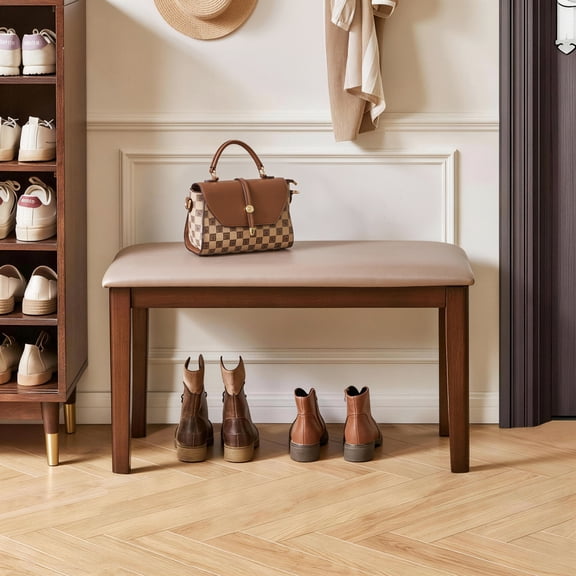 Farmhouse Solid Wood Bench, Tech Fabric Seat - Multi-Use Stool for Dining Entry