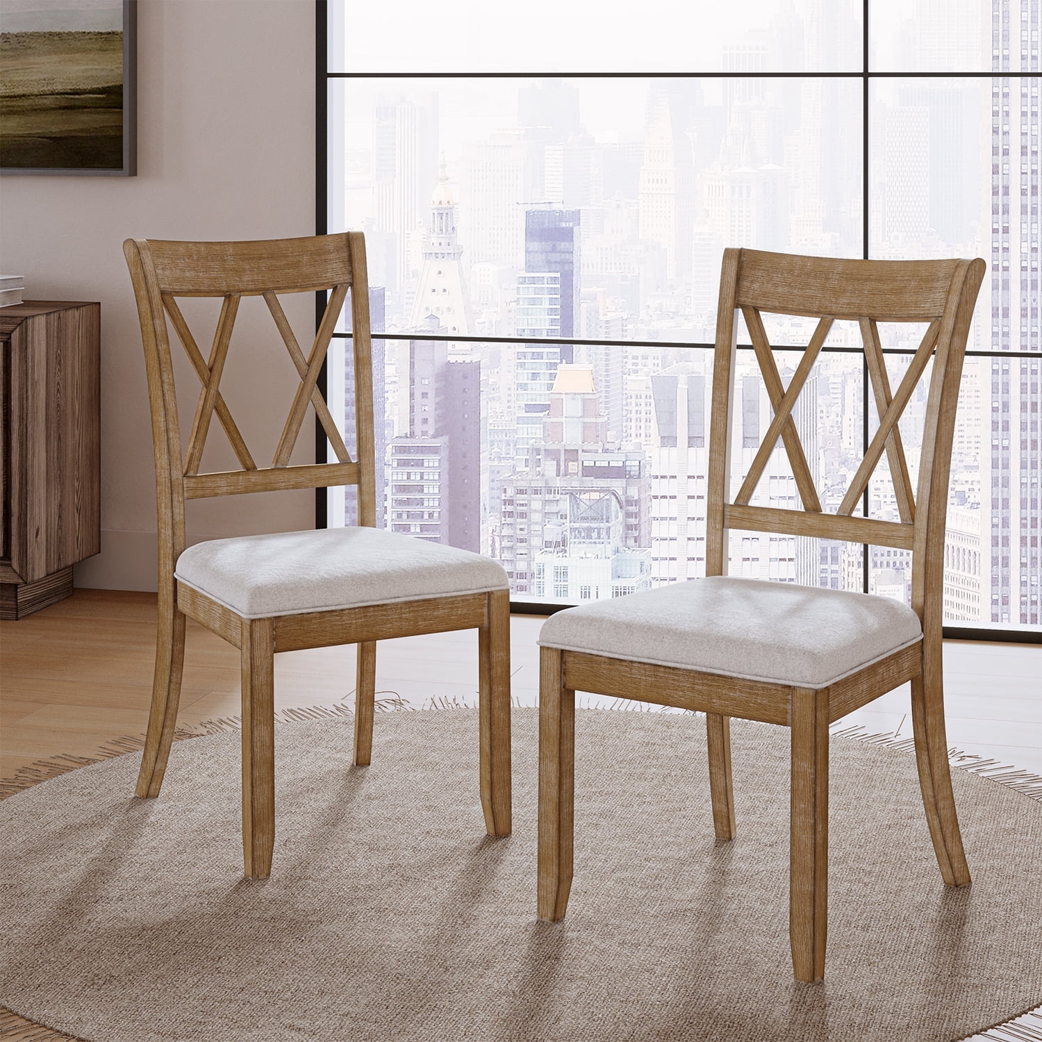 Tina's Home Solid Wood Dining Chairs Set of 2, Farmhouse  Upholstered Armless Side Chairs Crossing High Back Living Room Kitchen