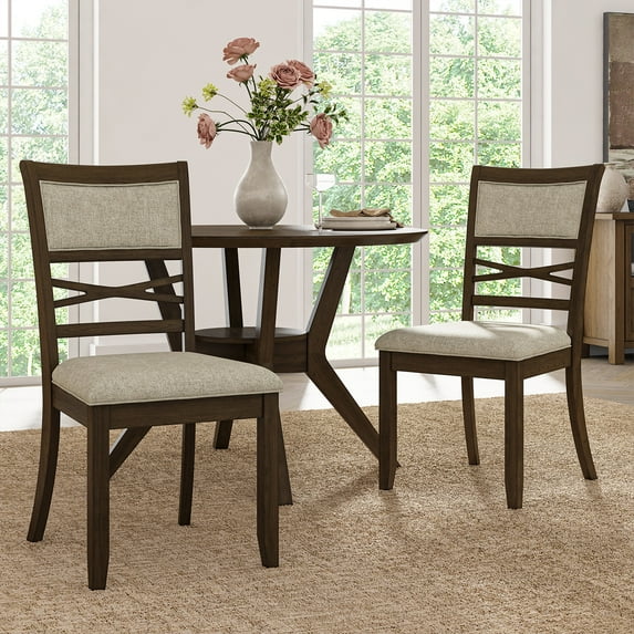 Farmhouse Solid Wood Dining Chairs Upholstered Armless Side Chairs Set of 2 High Backrest Kitchen