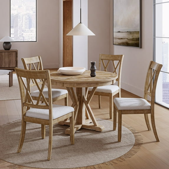 Farmhouse Solid Wood Dining Chairs Set of 4, Upholstered Armless Side Chairs with Cross Back Design and Comfortable High Backrest, Supports 550lb Capacity for Kitchen Dining Room and Living Room Seat
